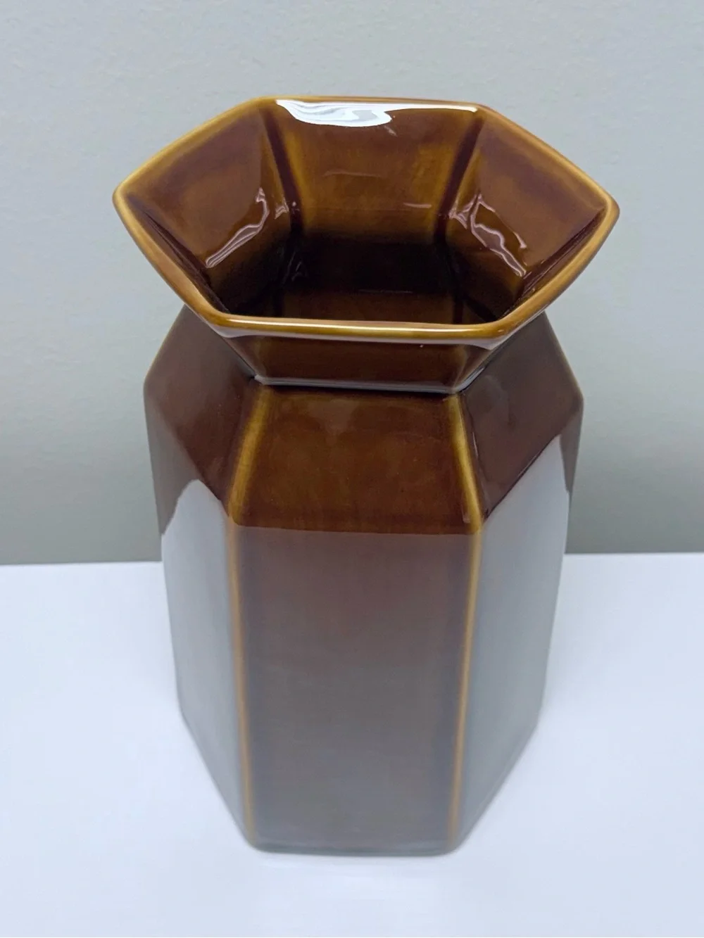 Short Hexagon Ceramic Brown Vase - Threshold™ designed with Studio McGee